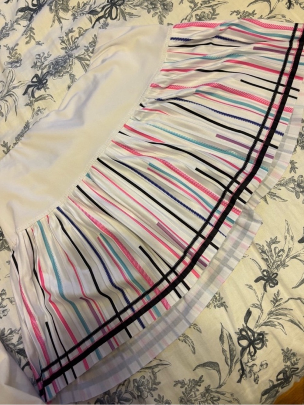 Lucky in Love White Skirt with Pink, Teal, Navy & Black Stripes